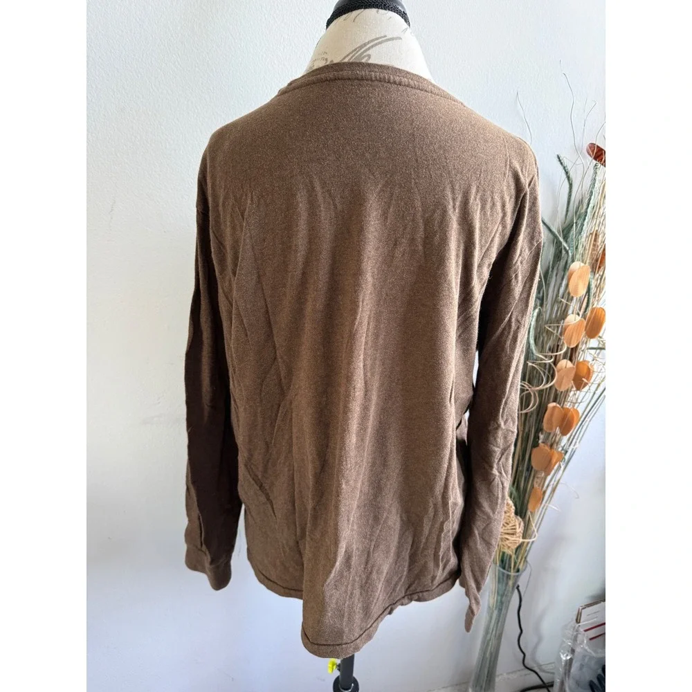 Polo Ralph Lauren Mens Long Sleeve T-Shirt Brown Heathered Pony‎ Logo Large